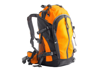 Orange and black hiking backpack isolated on black background, On Transparent Background, Png