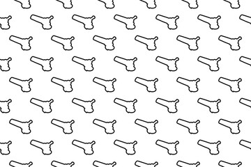 Seamless pattern completely filled with outlines of angle grinder symbols. Elements are evenly spaced. Illustration on transparent background