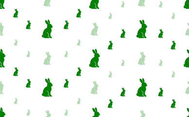 Seamless pattern of large and small green rabbit symbols. The elements are arranged in a wavy. Illustration on light green background