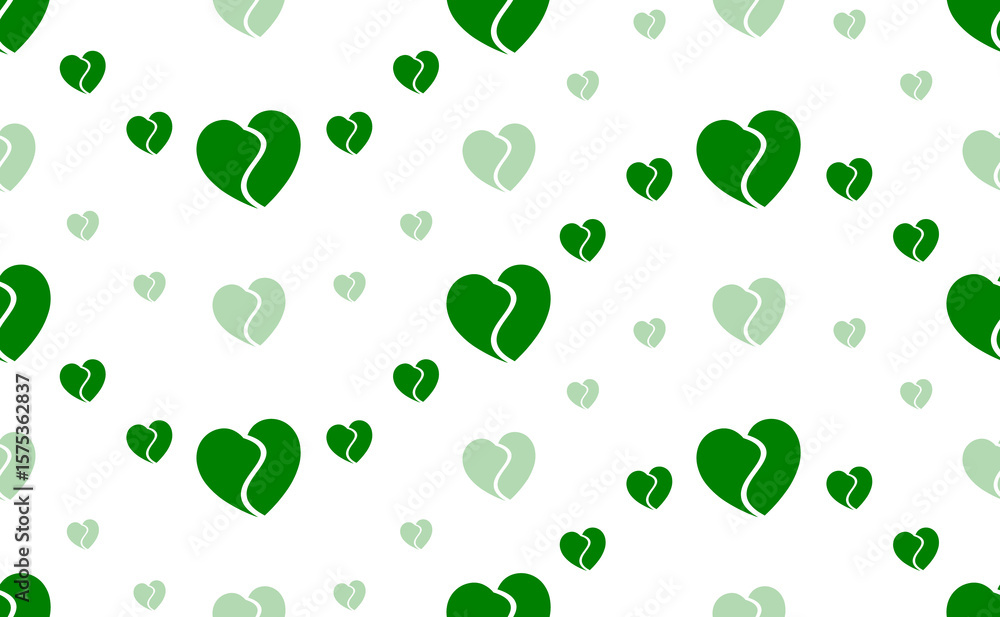 Aufkleber Seamless pattern of large and small green two halves of a heart symbols. The elements are arranged in a wavy. Illustration on light green background