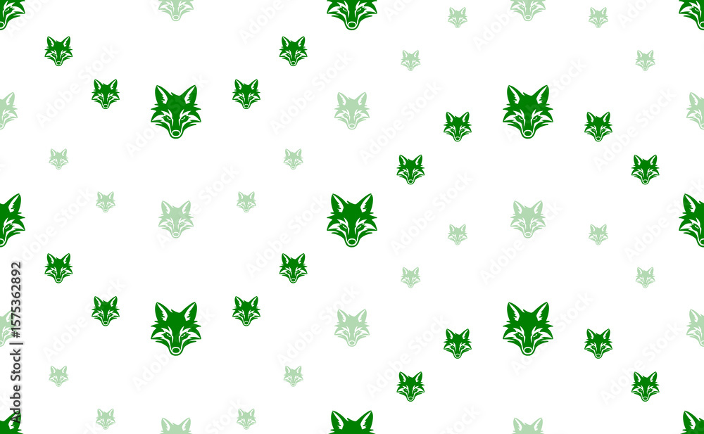 Poster seamless pattern of large and small green fox's head symbols. the elements are arranged in a wavy. i