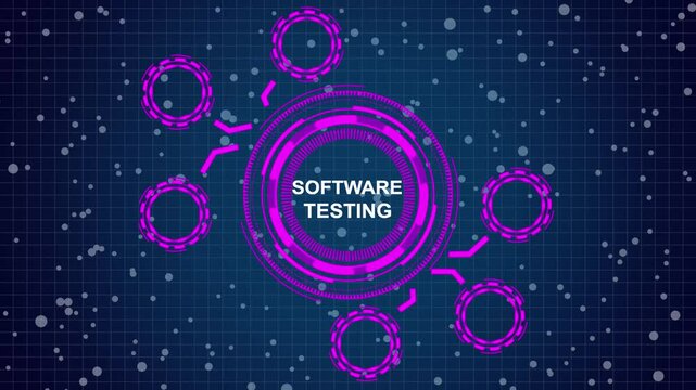 grid background animation. Internet, business, Technology and network concept. A Software testing concept button on a futuristic technology privacy concept. digital technology 4k video animation.