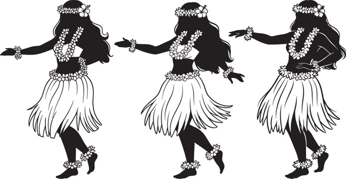 Hula Dancer Hawaiian Style Cartoon Character silhouette