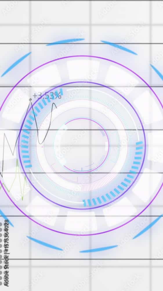 Poster animation of scope and financial data processing over white background
