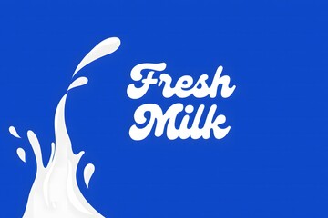 Blue Background with White Fresh Milk Text and Milk Splash