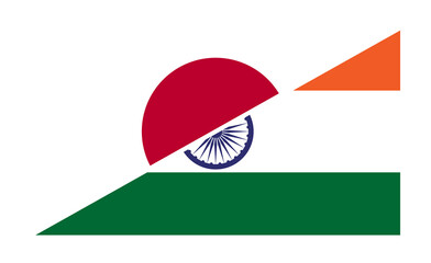 Split flag, combining the national flags of India and Japan