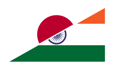 Split flag, combining the national flags of India and Japan