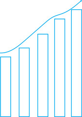 Simple blue bar graph with upward trending line and arrow on white background