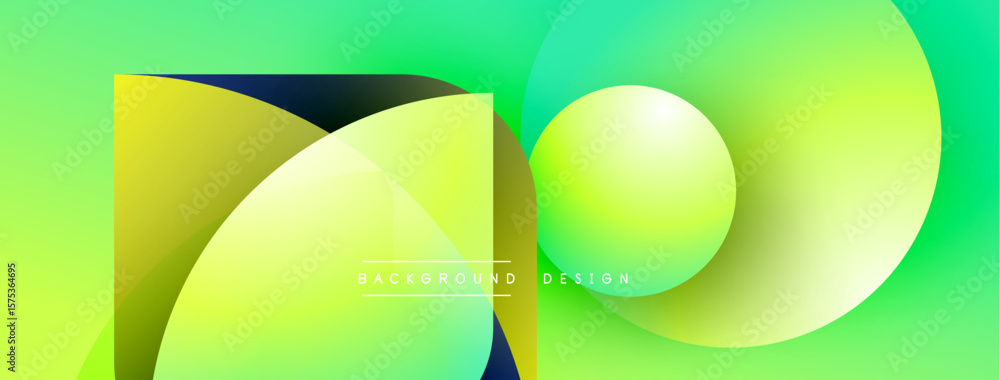 Poster abstract geometric composition. vibrant gradients blend yellow, green hues. modern design elements c