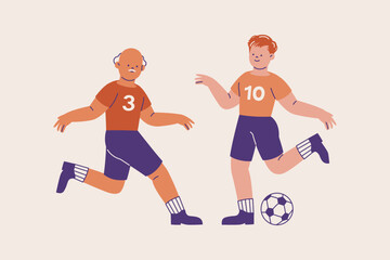 Elderly Man Playing Football with His Grandson Illustration