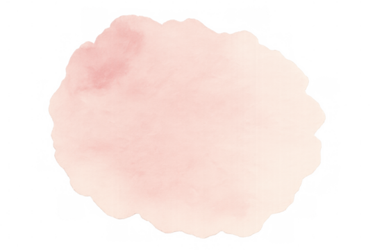 Delicate pink watercolor stain spreading softly, creating textured elegance with transparent background for subtle design enhancement
