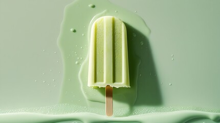 Delicious pistachio popsicle with creamy green color and subtle texture, presented on white for frozen treat ads.
