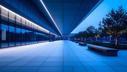 Modern Building Exterior at Dusk: Serenity and Architectural Design