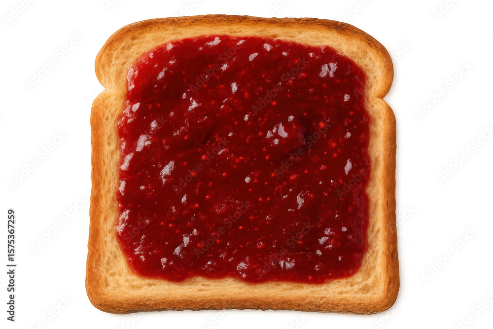 Poster toasted slice of bread covered with raspberry jam isolated on transparent background, ideal for brea