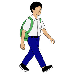 High school junior high school Indonesian school children Illustration Cartoon. Going to school 