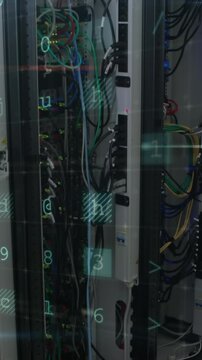 Animation of data processing with cyber attack warning over technician and computer servers