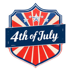 A patriotic fourth of july badge with stars and stripes is isolated on transparent background