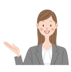 案内するスーツの女性のイラスト　ビジネスウーマン
