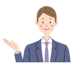 説明するスーツの男性のイラスト　ビジネスマン
