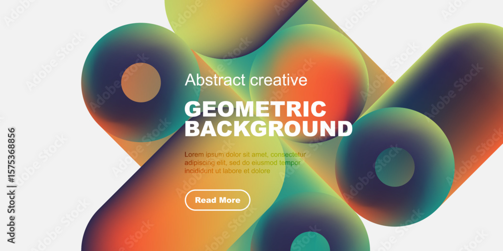 Poster vibrant abstract shapes overlap, creating colorful geometric background. text promotes further explo