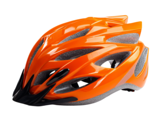 Bright orange bicycle helmet safety gear sport cycling head protection, On Transparent Background, Png