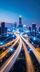 Smart City Highway Network at Night.