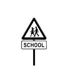 School Ahead Warning Sign: Children Crossing Road Safety Alert.