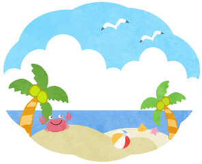 夏の海の風景アイコンイラスト