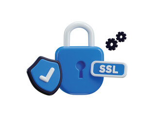 SSL Certificate icon 3d render concept of padlock with protect shield icon cyber security, network security and computer security icon vector illustration