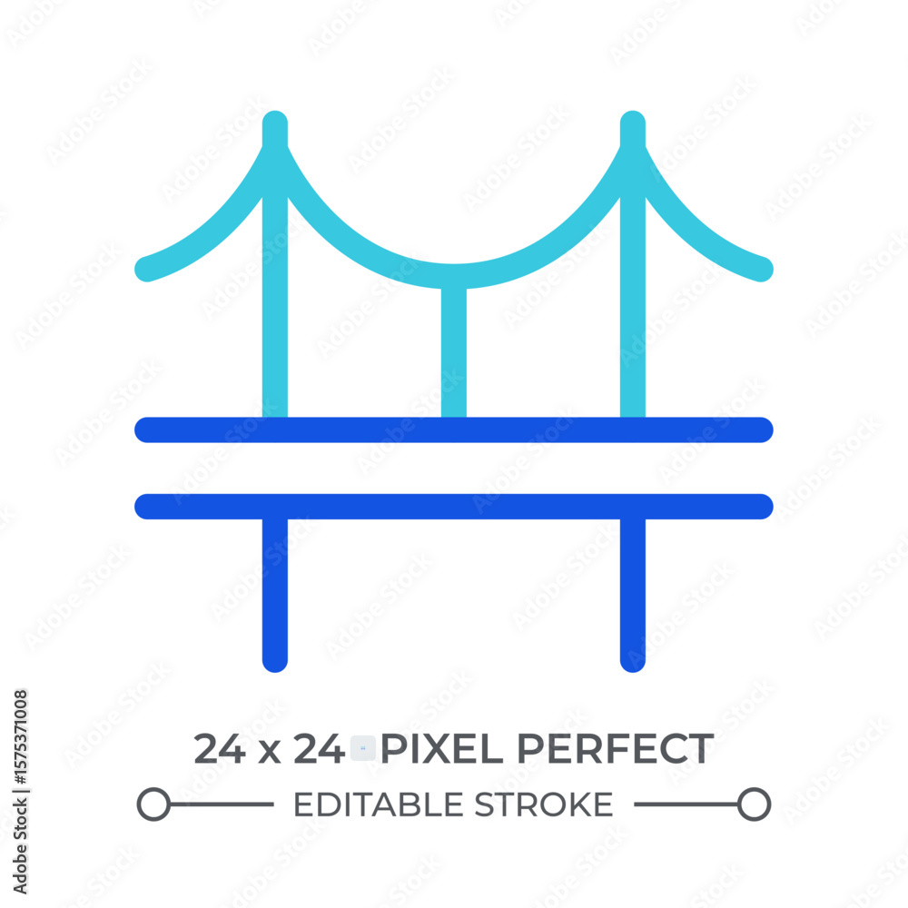 Poster suspension bridge colorful line ui icon. transportation infrastructure, system. construction, engine