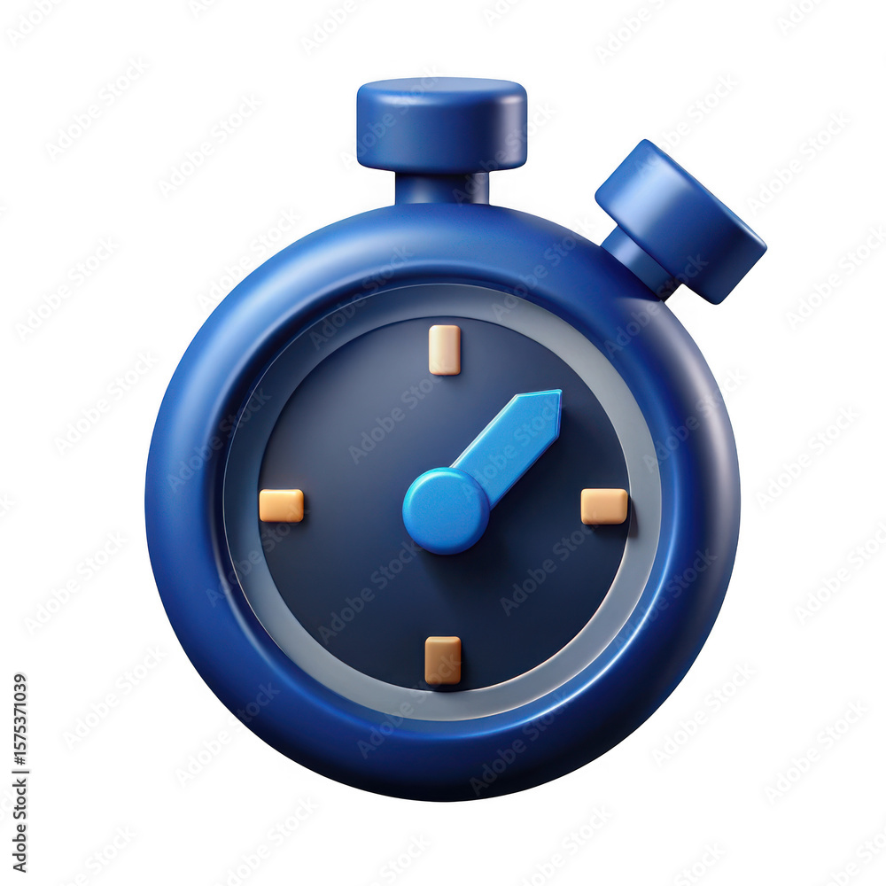 Poster 3d realistic blue stopwatch timer isolated on transparent background