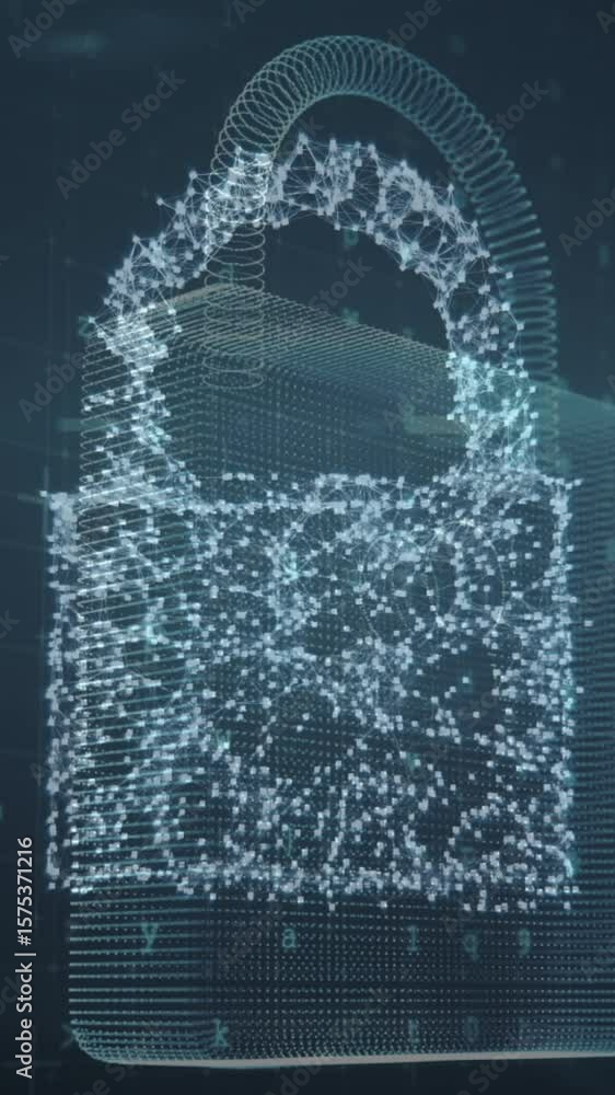 Poster animation of changing numbers and letters over online security padlock