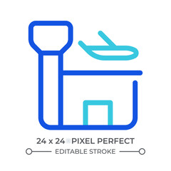 Airport colorful line ui icon. Air traffic control. Vacation airplane, aircraft. Tourism, transportation. Isolated vector duotone linear symbol. User interface element, pixel perfect