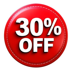 A red 30 percent off sale badge isolated on transparent background