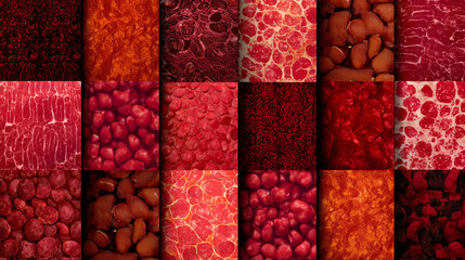 A fractal pattern of carcinogenic warning labels crafted from processed meat textures, forming an infinite loop.