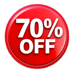 A bright red 70 percent off badge isolated on transparent background