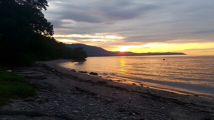 Stunning Sunset over Tropical Beach Ocean Landscape