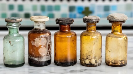 Vintage Dusty Medicine Bottles Collection Antique Pharmacy Jars