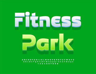 Vector Healthy template Fitness Park. Exclusive White Font. Cool Isometric Alphabet Letters, Numbers and Symbols set