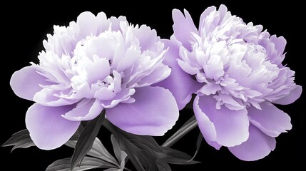 Stunning Lavender Peonies Closeup Duo Black Background Floral Art