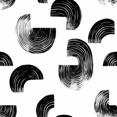 abstract seamless pattern with black ink arch shapes and grunge texture