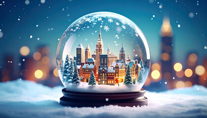 Snowy Cityscape in Glass Globe.