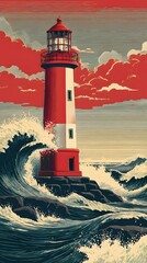 Coastal beacon guides marine travel under the sky