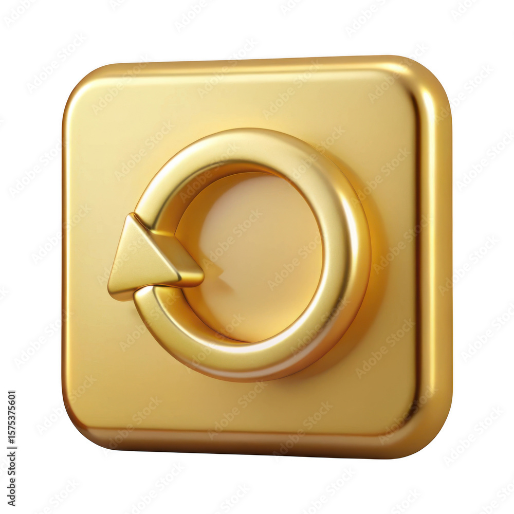 Poster 3d golden circular arrow button isolated on transparent background