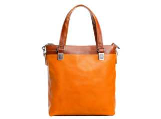 Stylish two tone orange leather tote bag for women, On Transparent Background, Png