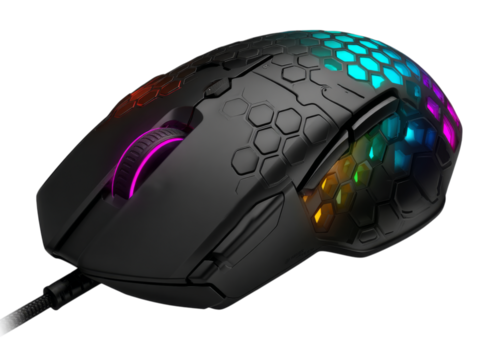 Rgb gaming mouse hexagonal design ergonomic wired computer peripheral, On Transparent Background, Png