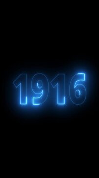 1916 neon line text. important year, important date 1916. Abstract 1916 neon text animation, Glowing neon number text background 4k video animation .