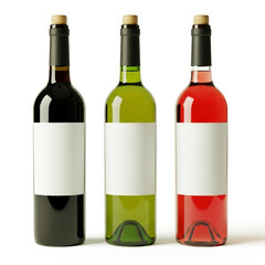 Wine Bottles with Blank Labels Mockup &ndash; Red, White, and Ros&eacute; &ndash; White Background