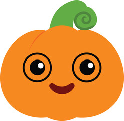 Puffy Pumpkin Face with Leafy Swirled Bun – Kawaii Veggie Art