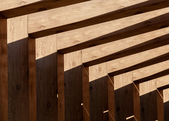 Series of wooden beams that are angled and slanted